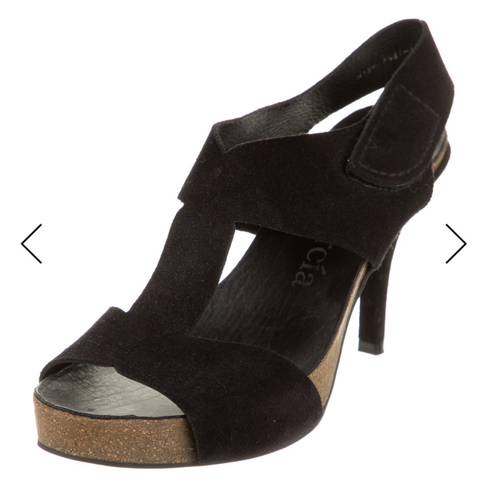 Pedro Garcia T Strap Black Suede Heels